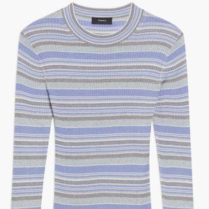 Theory Stripe Rib Silk Blend Crewneck Sweater Theory